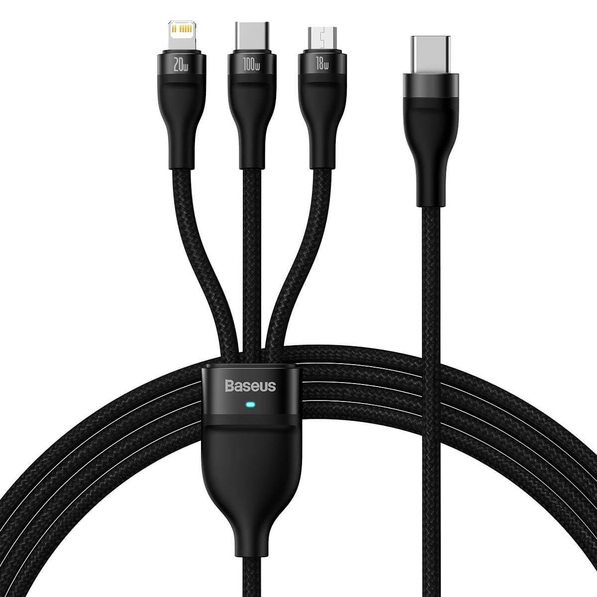 Baseus Flash Series ΙΙ Καλώδιο Γρήγορης Φόρτισης και Δεδομένων 100W 1.5m - Type C / Lightning / micro USB - Black - CASS030201