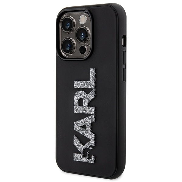 Karl Lagerfeld iPhone 15 Pro Max - 3D Rubber Glitter Logo Σκληρή Θήκη με Πλαίσιο Σιλικόνης - Black - KLHCP15X3DMBKCK