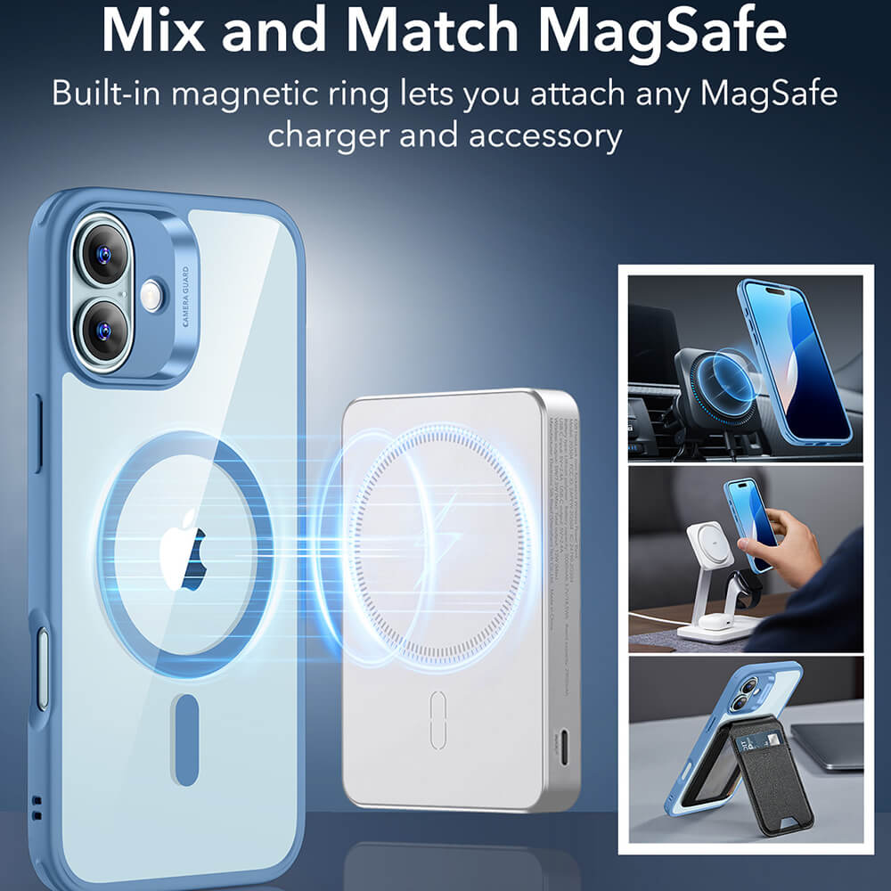 ESR iPhone 16 Classic Hybrid Halolock Σκληρή Θήκη με Πλαίσιο Σιλικόνης και MagSafe - Clear Blue