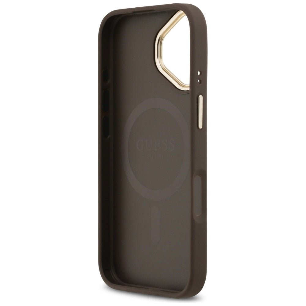 Guess iPhone 17 - Peony Hot Stamp MagSafe - Σκληρή Θήκη με Επένδυση Συνθετικού Δέρματος - Brown - GUHMP17SPSAMSECW