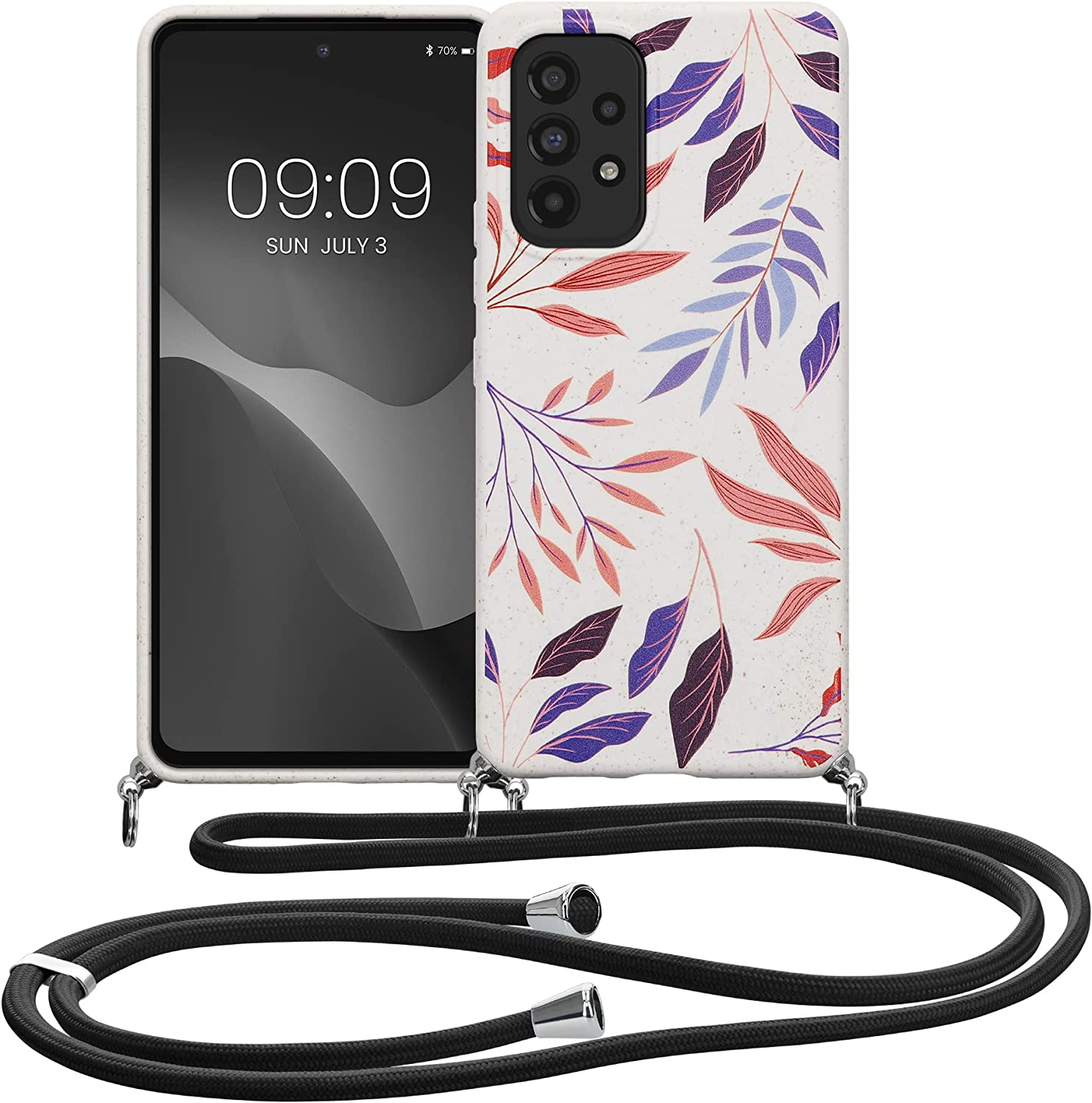 Kalibri Samsung Galaxy A53 5G Θήκη Σιλικόνης TPU με Λουράκι - Design Colorful Leaves - Blue / Deep Rusty Rose / Cream - 58598.03