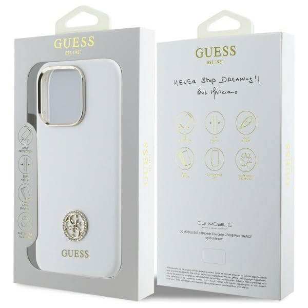 Guess iPhone 16 Pro - Silicone Logo Strass 4G - Σκληρή Θήκη με Πλαίσιο Σιλικόνης - White - GUHCP16LM4DGPH