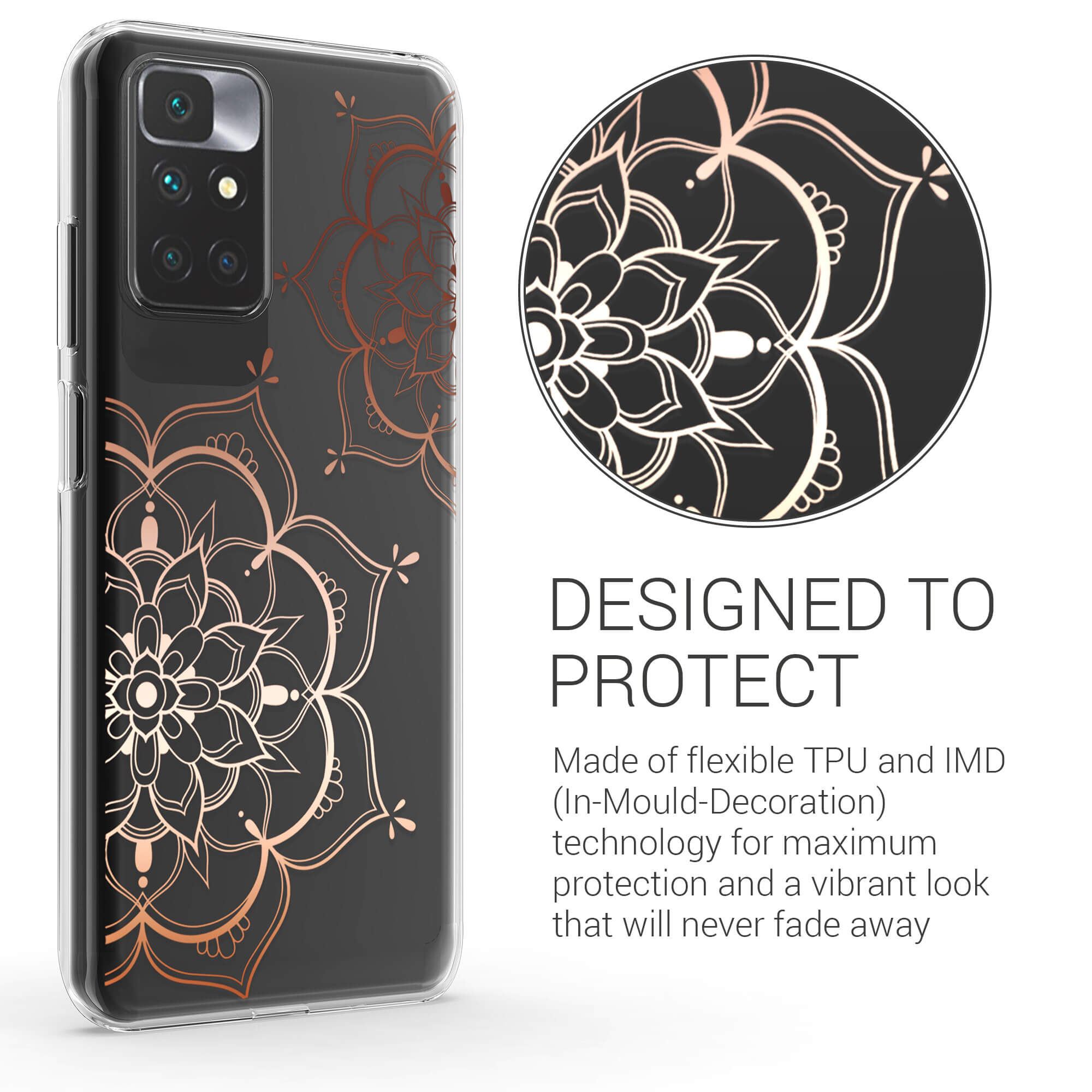 KW Xiaomi Redmi 10 Θήκη Σιλικόνης TPU Design Flower Twins - Rose Gold / Διάφανη - 57087.02