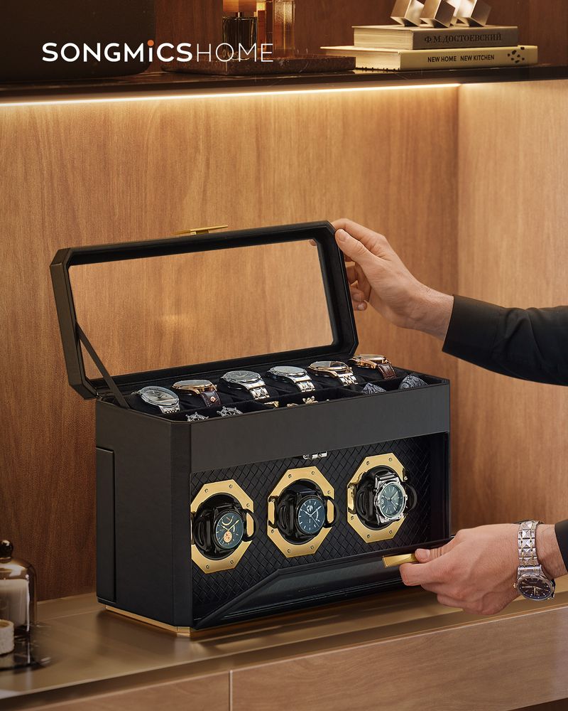 Songmics Κουτί Αποθήκευσης για 9 Ρολόγια και Κοσμήματα - Ink Black - JWB026B01