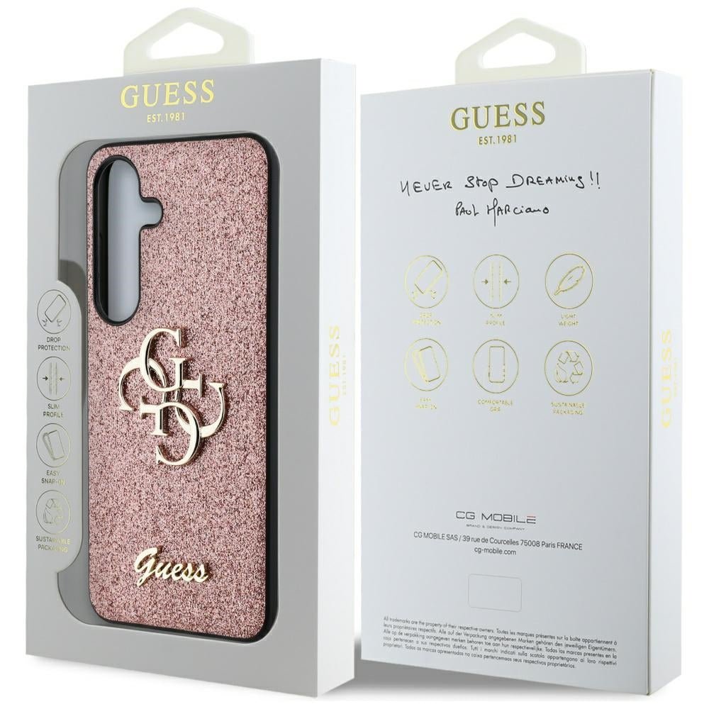 Guess Samsung Galaxy S25 - Fixed Glitter Big 4G - Σκληρή Θήκη με Πλαίσιο Σιλικόνης - Pink - GUHCS25SHG4SGP