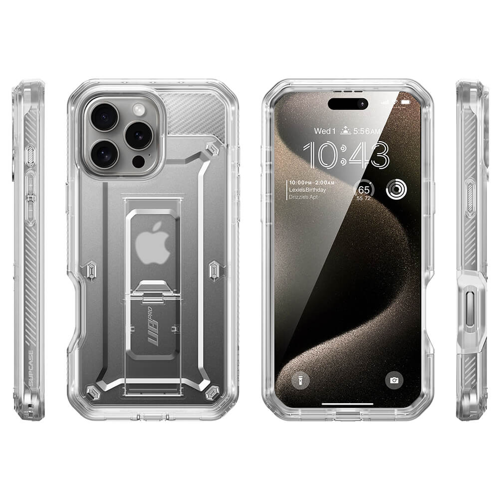 Supcase iPhone 16 Pro Max Unicorn Beetle Pro Σκληρή Θήκη με Προστασία Οθόνης και Stand - Διάφανη