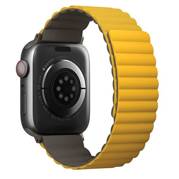 Uniq Λουράκι Apple Watch 2 / 3 / 4 / 5 / 6 / 7 / 8 / 9 / SE / ULTRA 1 / ULTRA 2 - 42 / 44 / 45 / 49 mm Revix Μαγνητικό Σιλικόνης Διπλής Όψης - Mustard / Khaki