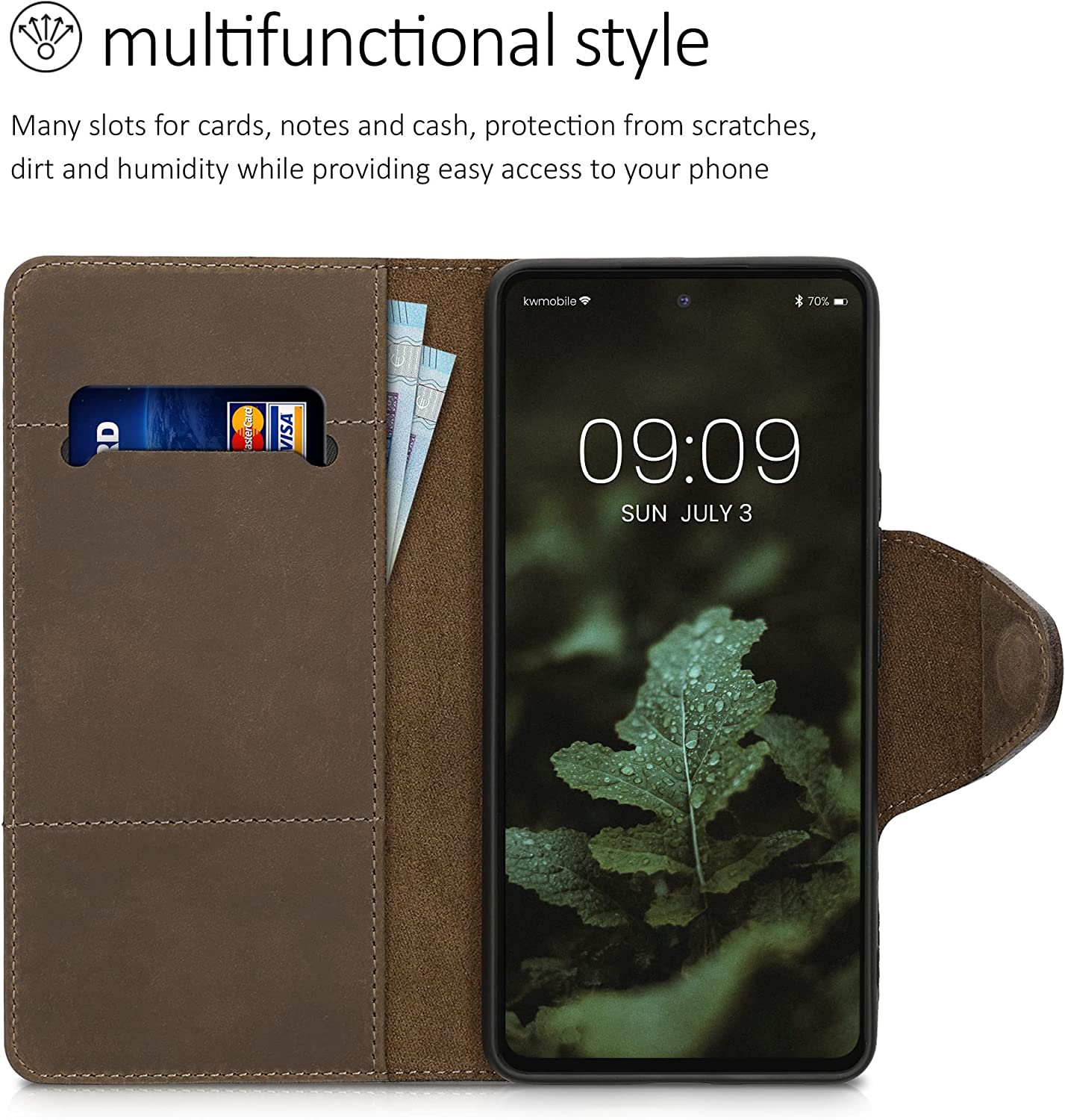 Kalibri Samsung Galaxy A53 5G Θήκη Πορτοφόλι Stand από Γνήσιο Δέρμα - Brown - 58319.05