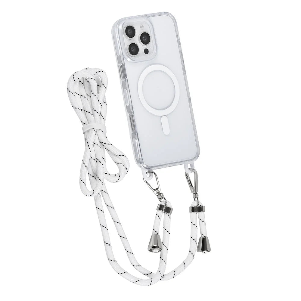 Tuniq iPhone 16 Pro Max - MagSafe Σκληρή Θήκη με Πλαίσιο Σιλικόνης και Λουράκι - Διάφανη / White