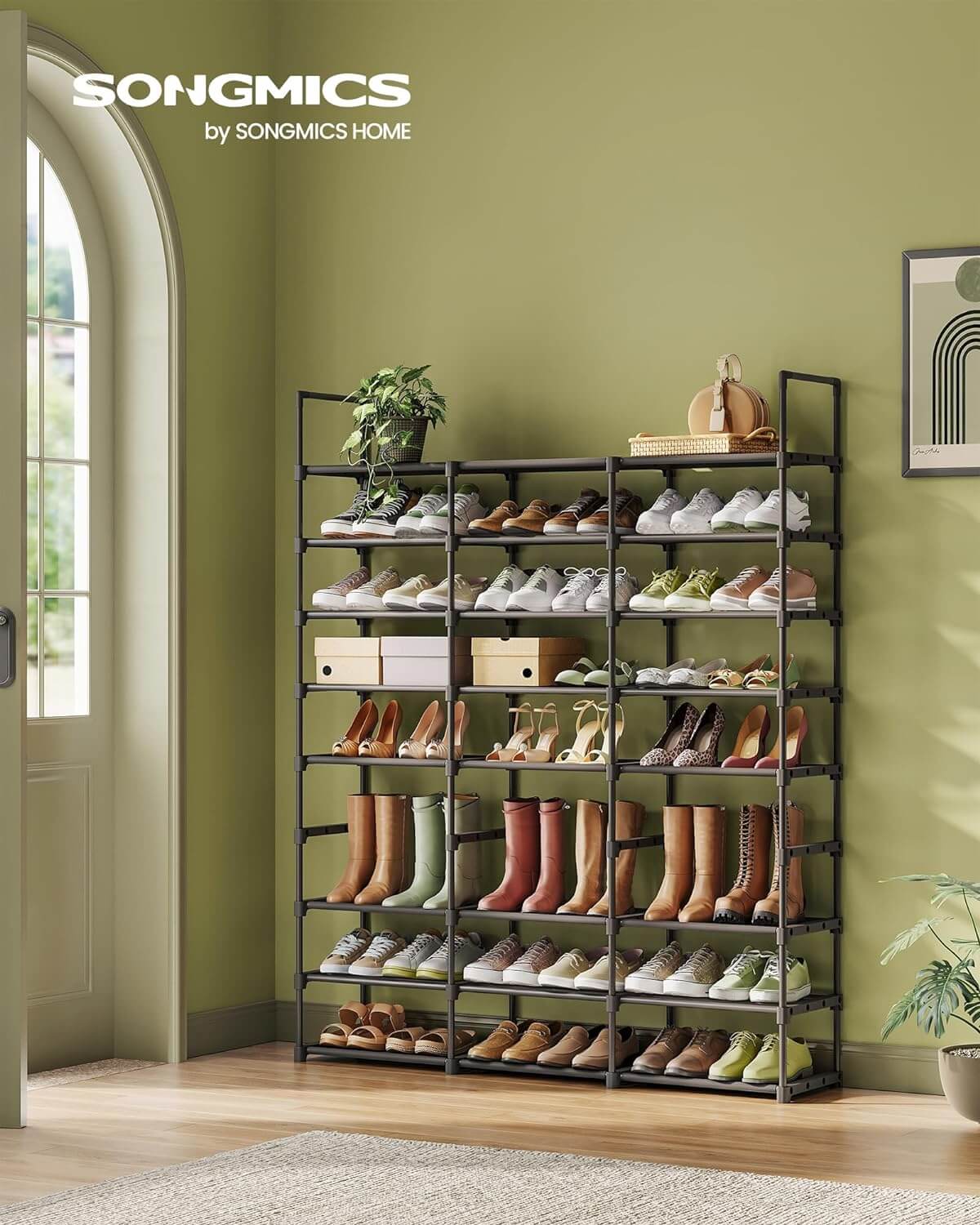 Songmics Μεταλλική Παπουτσοθήκη με 8 Ράφια - 29.5 x 129 x 157.6 cm - Ink Black - LSA319B01