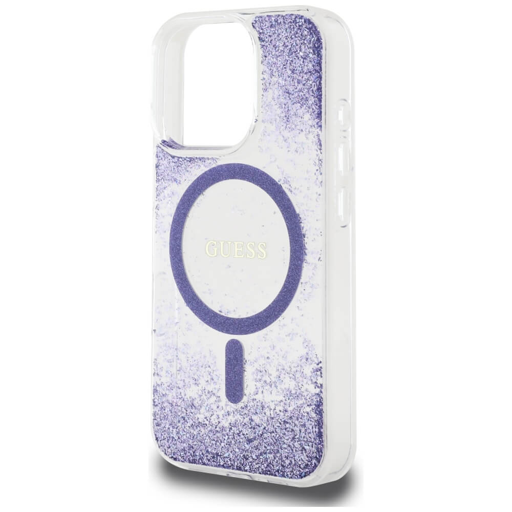 Guess iPhone 16 Pro - HC Resin Bottom Glitter - MagSafe Σκληρή Θήκη με Πλαίσιο Σιλικόνης - Purple - GUHMP16LRGRGEU