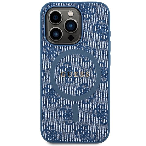 Guess iPhone 15 Pro Max - 4G Collection Leather Metal Logo MagSafe Θήκη με Επένδυση Συνθετικού Δέρματος και MagSafe - Blue - GUHMP15XG4GFRB