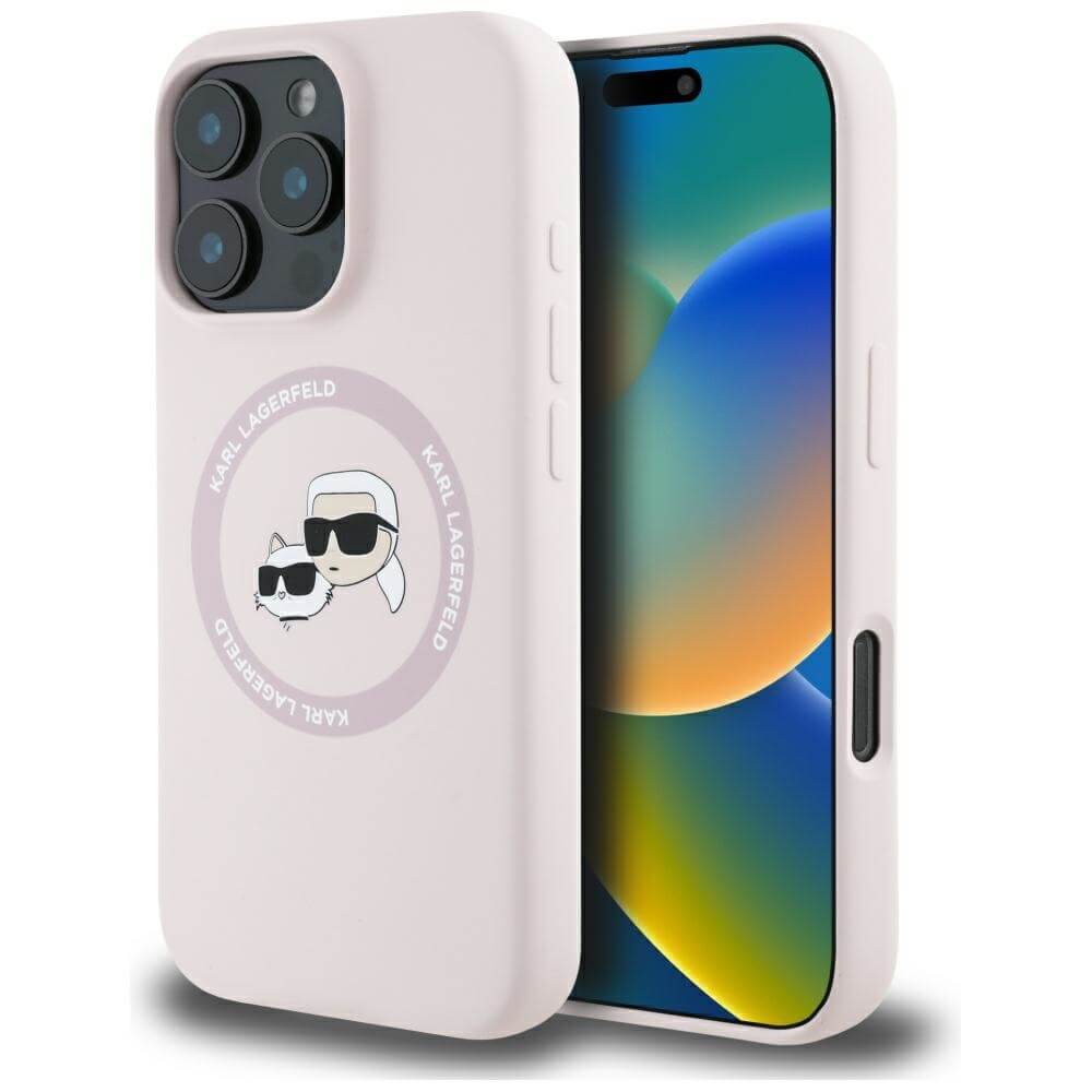 Karl Lagerfeld iPhone 16 Pro Max - Silicone Double Heads and Circle - Σκληρή Θήκη Σιλικόνης με MagSafe - Pink - KLHMP16XSKCHTCP