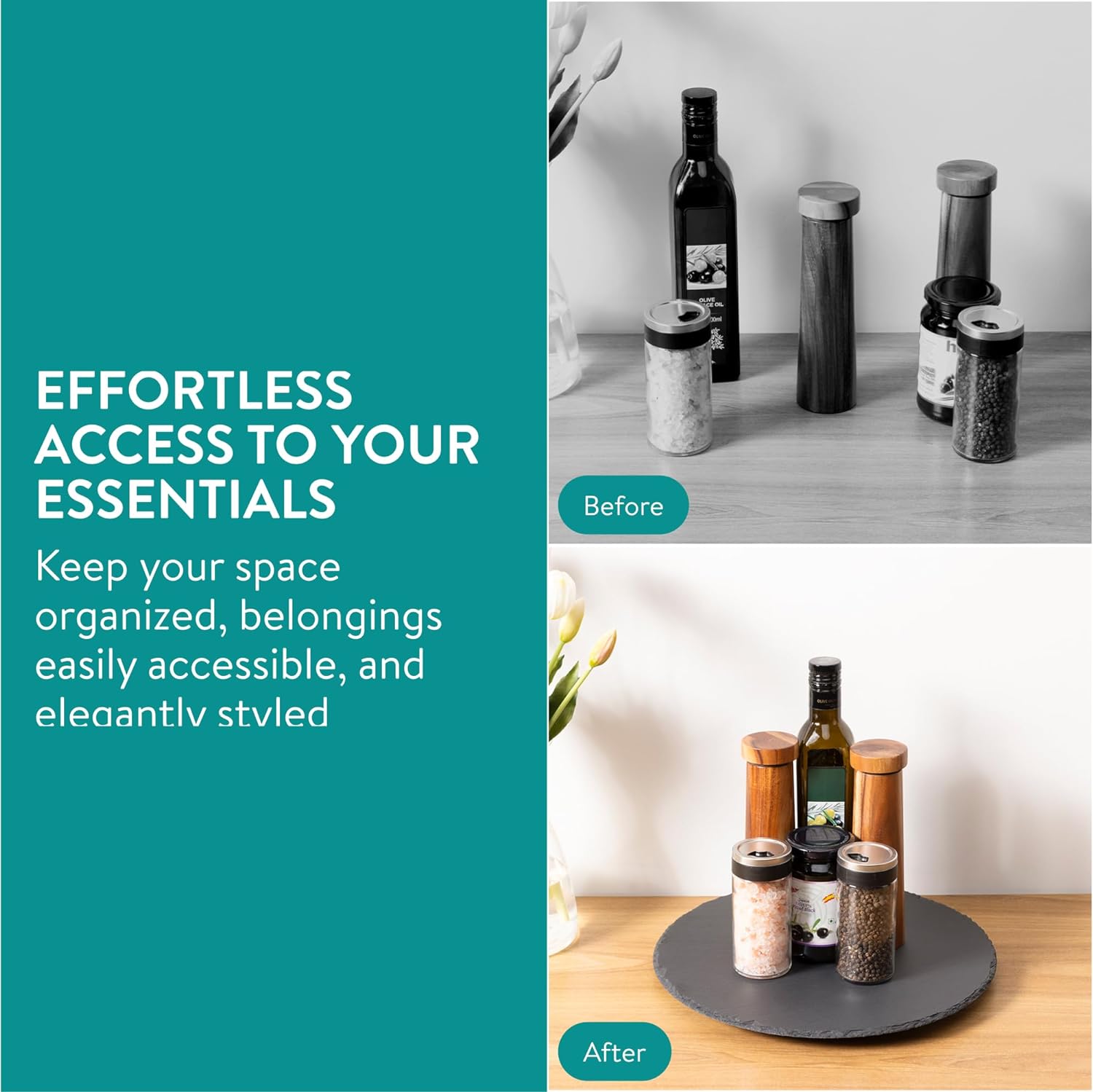 Navaris Περιστρεφόμενος Δίσκος Σερβιρίσματος από Σχιστόλιθο - 33 cm - Black - NAV000015BI002C