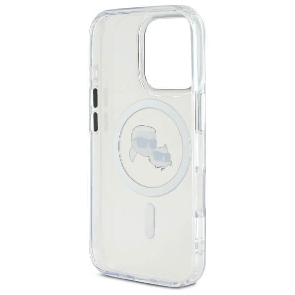 Karl Lagerfeld iPhone 16 Pro Max - IML Metal Karl and Choupette Head - Σκληρή Θήκη με Πλαίσιο Σιλικόνης και MagSafe - White - KLHMP16XHLSKCH