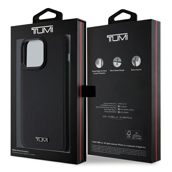 Tumi iPhone 15 Pro Max Leather Ballistic Pattern MagSafe Θήκη από Γνήσιο Δέρμα με MagSafe - Black