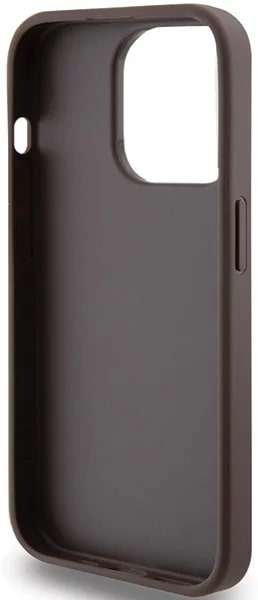 Guess iPhone 15 Pro - 4G Metal Gold Logo Σκληρή Θήκη με Επένδυση Συνθετικού Δέρματος - Brown - GUHCP15LG4GFBR