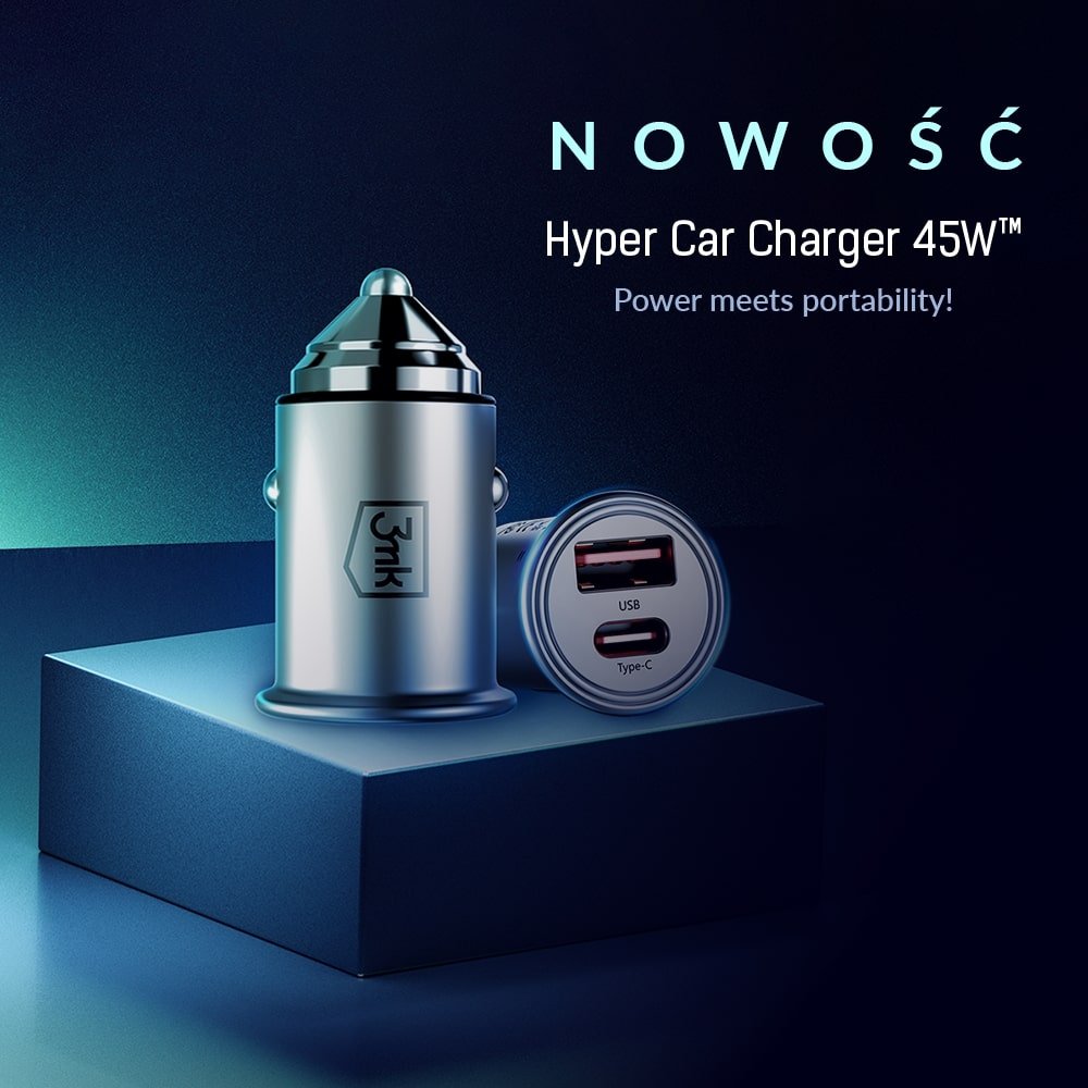 3MK Hyper Φορτιστής Αυτοκινήτου Γρήγορης Φόρτισης με 1 Θύρα USB και 1 Θύρα Type - C 45W - Grey