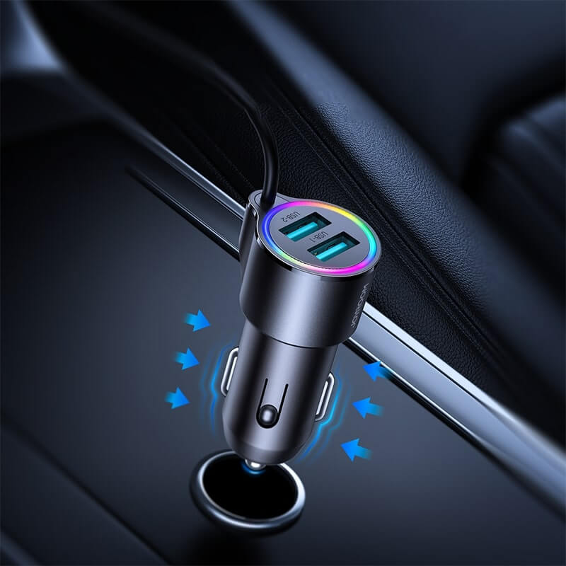 Joyroom JR - CL24 3in1 Fast Car Charger 17W Φορτιστής Αυτοκινήτου με 2 Θύρες USB και Καλώδιο Type - C 1.5m - Black
