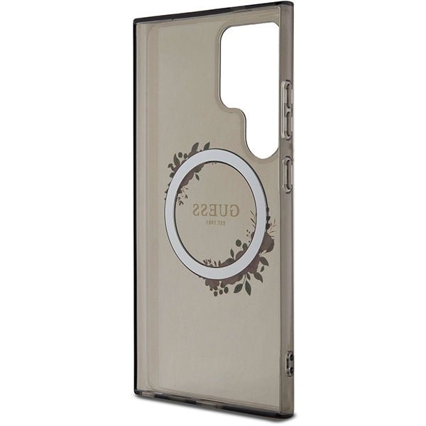 Guess Samsung Galaxy S24 Ultra - IML Flowers Wreath - MagSafe Σκληρή Θήκη με Πλαίσιο Σιλικόνης - Black - GUHMS24LHFWFCK