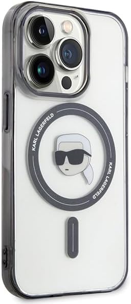 Karl Lagerfeld iPhone 15 - IML Karl's Head MagSafe Σκληρή Θήκη με Πλαίσιο Σιλικόνης και MagSafe - Διάφανη / Black - KLHMP15SHKHNOTK