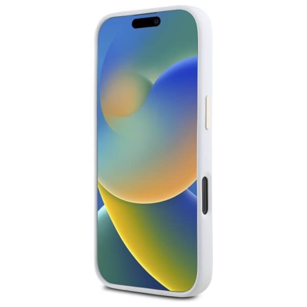 Guess iPhone 16 Pro - Silicone Logo Strass 4G - Σκληρή Θήκη με Πλαίσιο Σιλικόνης - White - GUHCP16LM4DGPH