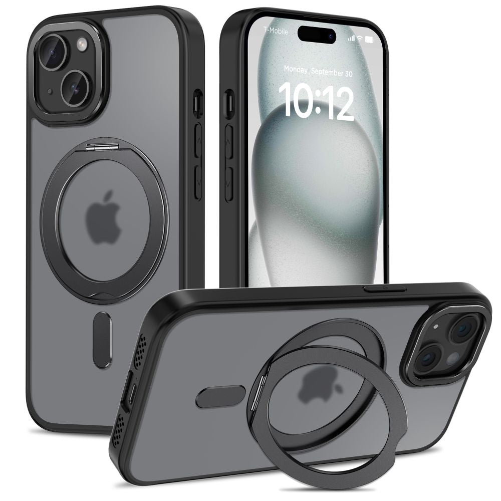 Tech - Protect iPhone 15 MagRing - Σκληρή MagSafe Θήκη με Περιστρεφόμενο Δαχτυλίδι Συγκράτησης / Stand - Matte Black / Ημιδιάφανη