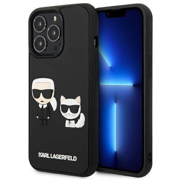 Karl Lagerfeld iPhone 13 Pro - 3D Silicone TPU Karl and Choupette Θήκη Σιλικόνης με Επένδυση από Μικροϊνες - Black - KLHCP13L3DRKCK