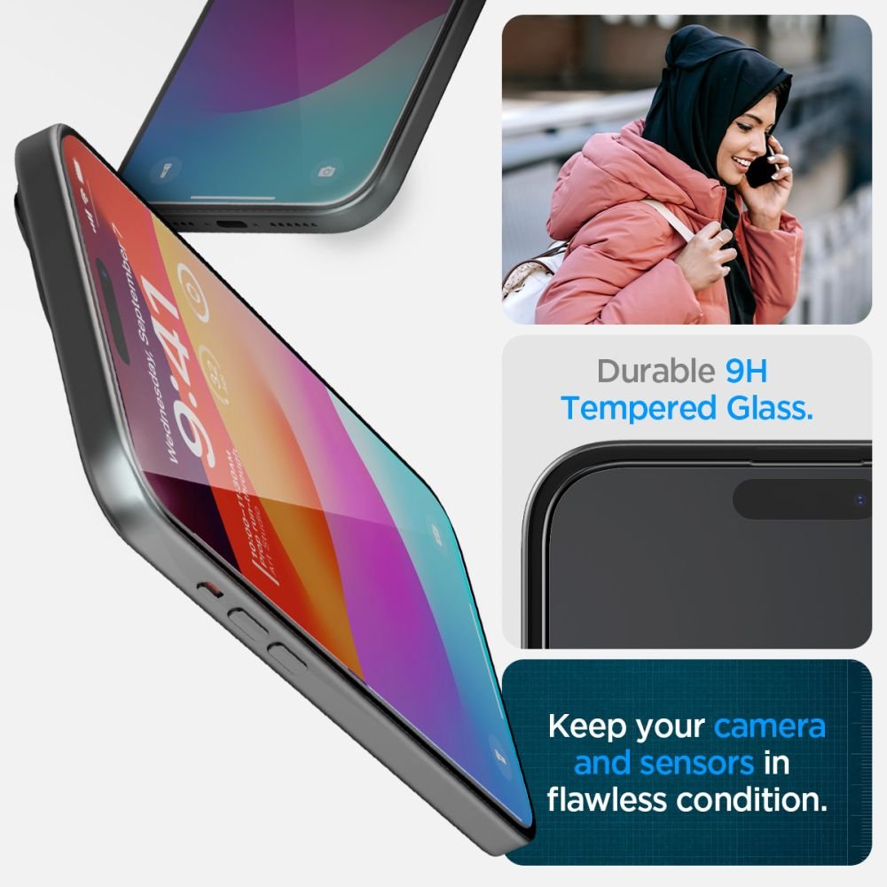 Spigen iPhone 15 Glas.TR EZ Fit FC 0.3mm 2.5D 9H Case Friendly Full Screen Tempered Glass Αντιχαρακτικό Γυαλί Οθόνης - Black - AGL06908