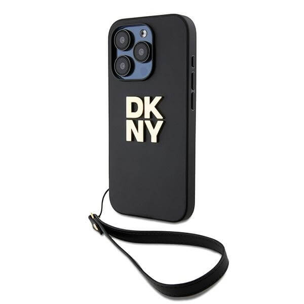 DKNY iPhone 15 Pro - Wrist Strap Stock Logo - Σκληρή Θήκη με Επένδυση Συνθετικού Δέρματος με Λουράκι - Black