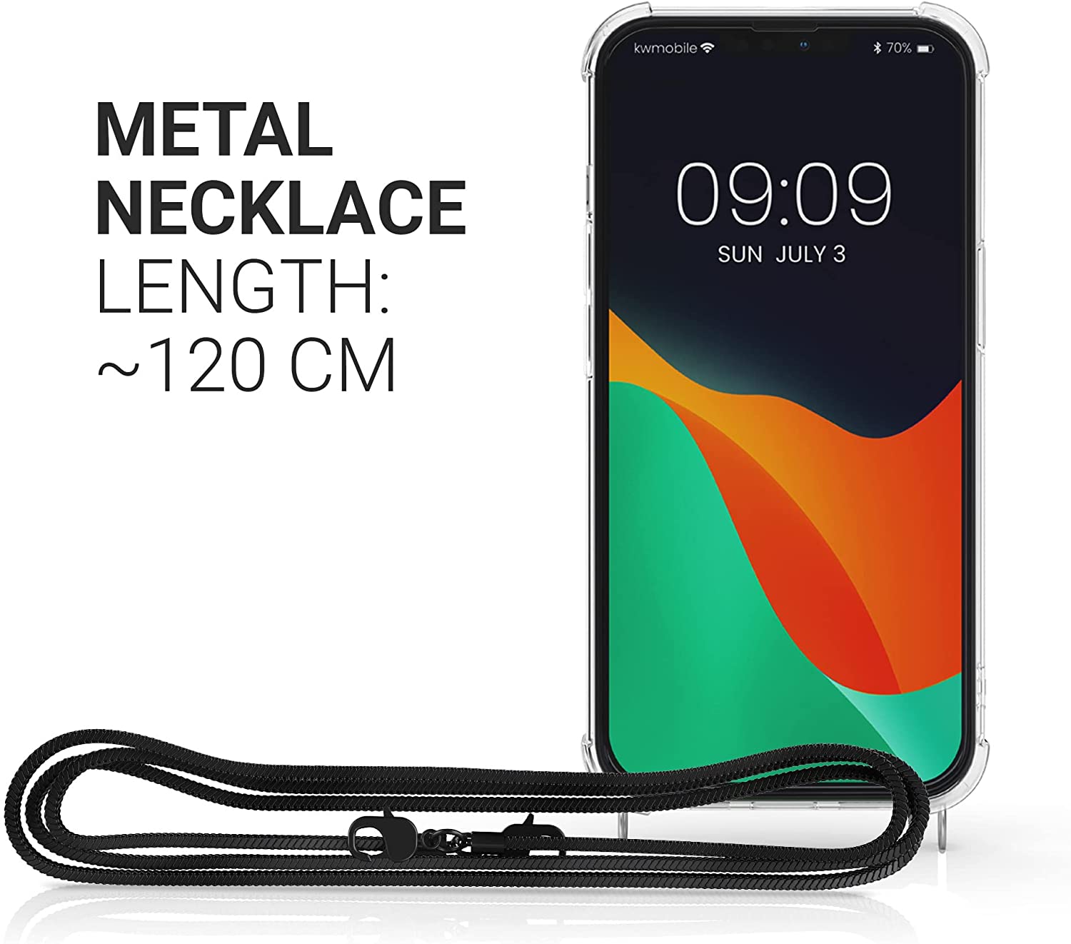 KW iPhone 13 Θήκη Σιλικόνης TPU με Μεταλλικό Λουράκι - Διάφανη / Black - 55952.01