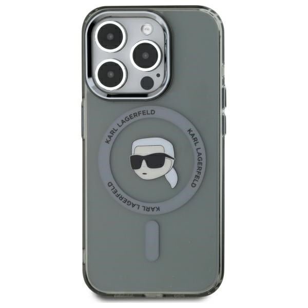 Karl Lagerfeld iPhone 15 Pro Max - IML Metal Karl Head - MagSafe Σκληρή Θήκη με Πλαίσιο Σιλικόνης - Black - KLHMP15XHLSKIK