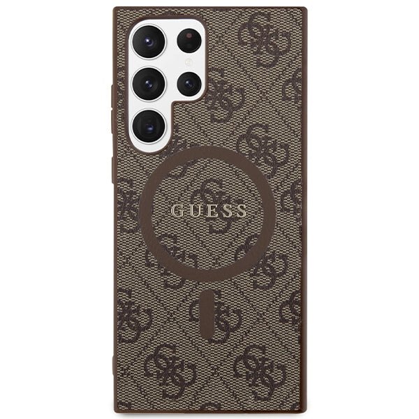 Guess Samsung Galaxy S24 Ultra - 4G Collection Leather Metal Logo MagSafe Θήκη με Επένδυση Συνθετικού Δέρματος και MagSafe - Brown - GUHMS24LG4GFRW