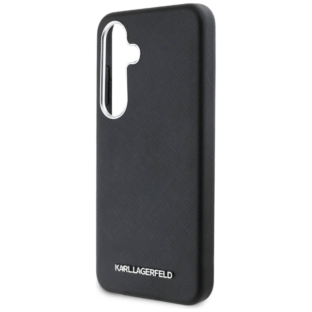 Karl Lagerfeld Samsung Galaxy S25 Plus - Saffiano Full Wrapped Elongated Metal Logo - MagSafe Σκληρή Θήκη με Επένδυση Συνθετικού Δέρματος και Πλαίσιο Σιλικόνης - Black - KLHMS25MPSAFWMCK