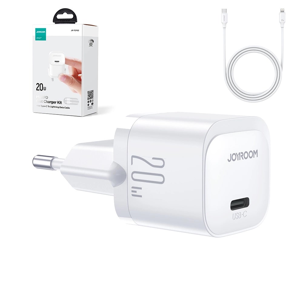 Joyroom Mini PD 20W Οικιακός Φορτιστής Γρήγορης Φόρτισης με Θύρα Type - C και Καλώδιο Type - C to Lightning - White - JR - TCF02