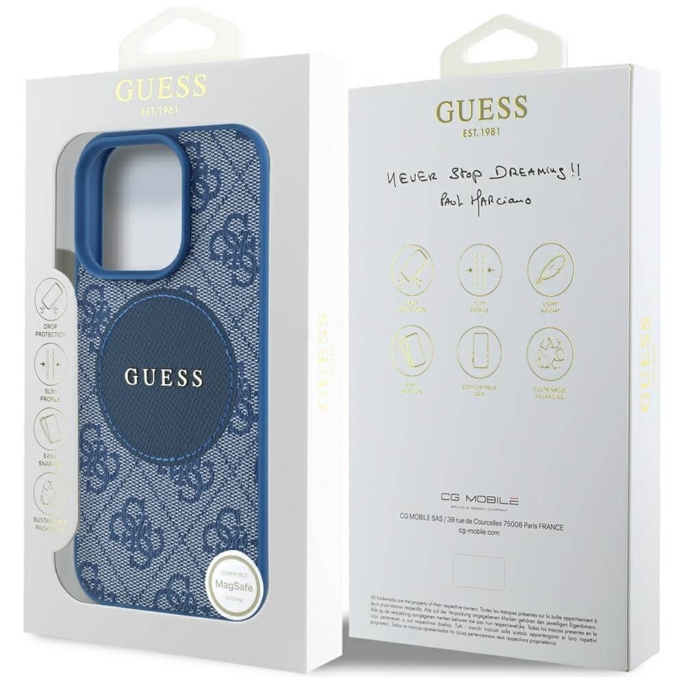 Guess iPhone 16 Pro Max - 4G Circle Classic Logo - MagSafe Θήκη με Επένδυση Συνθετικού Δέρματος - Blue - GUHMP16XP4PGRSGB