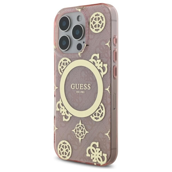 Guess iPhone 16 Pro Max - IML Peony On 4G Background MagSafe - Θήκη με Επένδυση Συνθετικού Δέρματος - Pink - GUHMP16XH4PYEEP