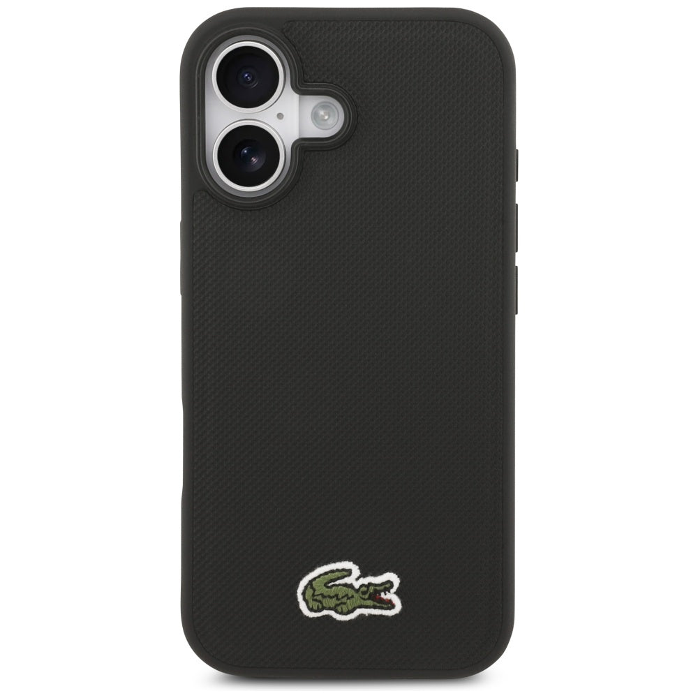 Lacoste iPhone 17 - Iconic Petit Pique Woven Logo MagSafe - Σκληρή Θήκη με Πλαίσιο Σιλικόνης - Black