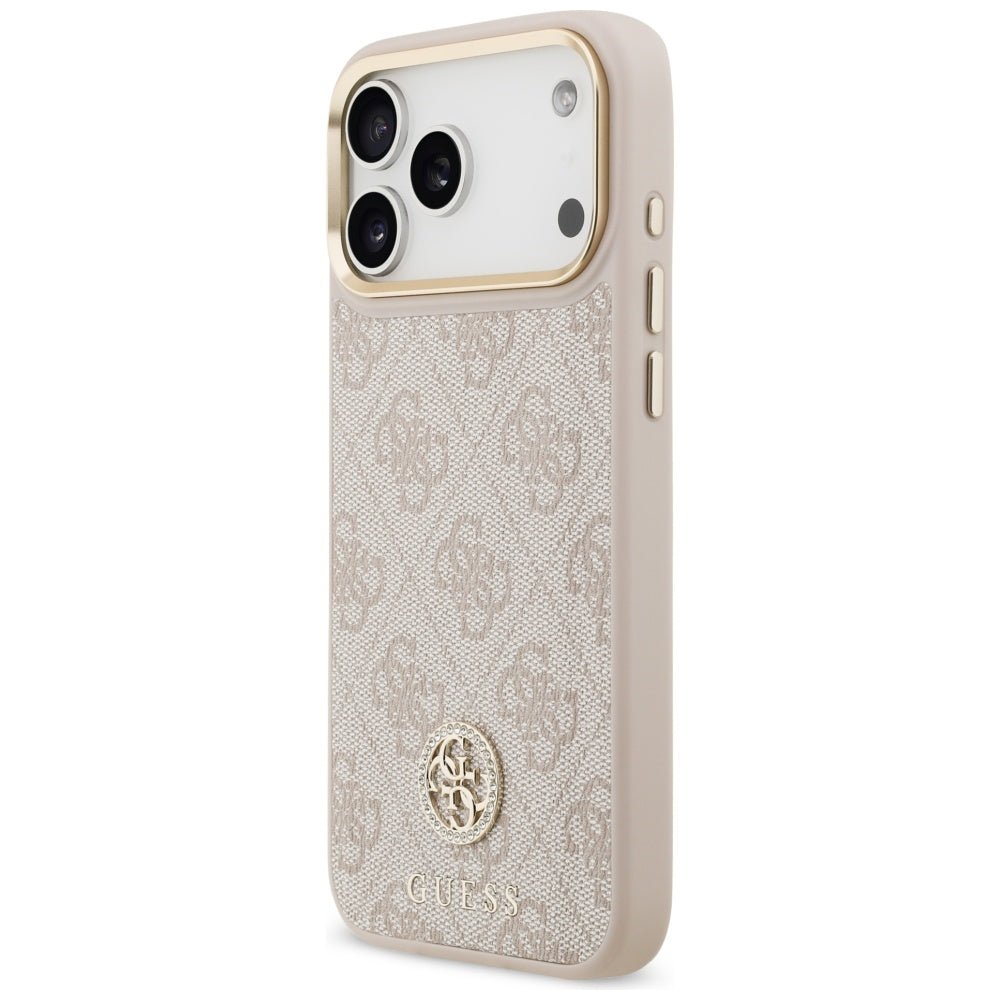 Guess iPhone 17 Pro Max - 4G Strass Logo and Big Strap Metal Buttons MagSafe - Θήκη με Επένδυση Συνθετικού Δέρματος και Λουράκι - Pink - GUHMP17XP4G4DCSP
