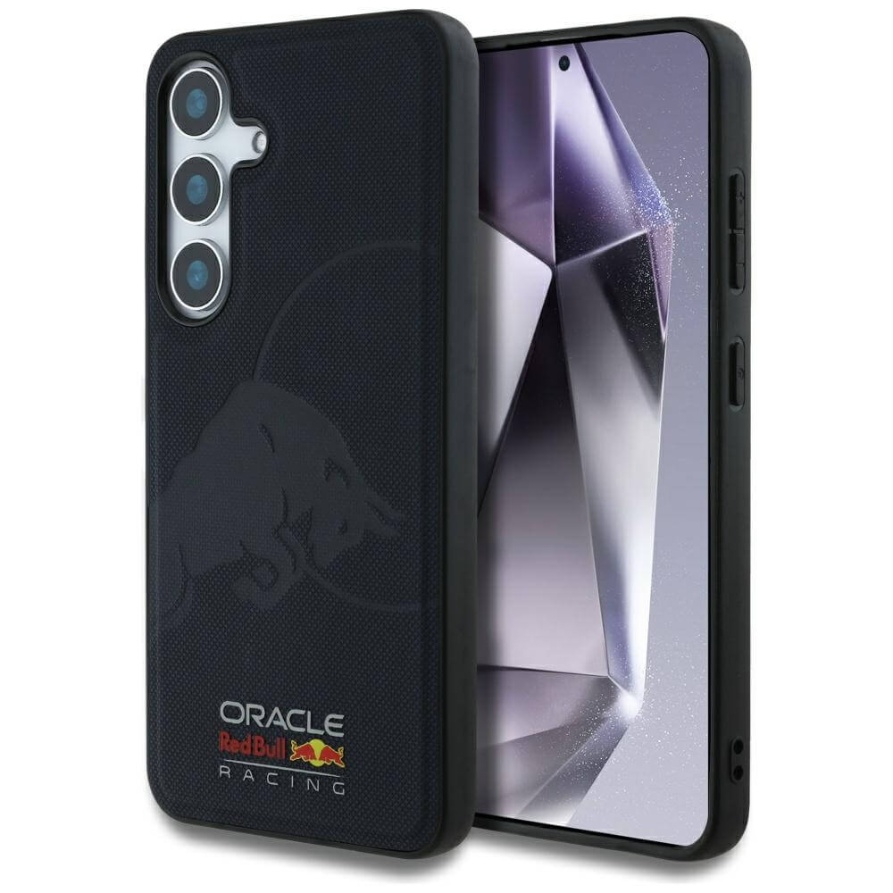 Red Bull Samsung Galaxy S25 - Leather Meshed Debossed Bull - MagSafe Σκληρή Θήκη με Επένδυση Συνθετικού Δέρματος και Πλαίσιο Σιλικόνης - Navy - RBHMS25S24PUBUFV