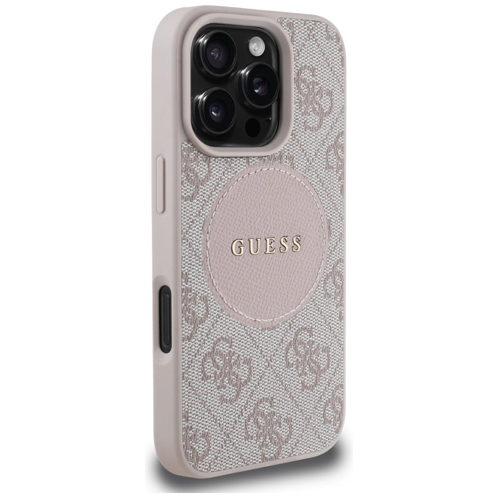 Guess iPhone 16 Pro - 4G Circle Classic Logo - MagSafe Θήκη με Επένδυση Συνθετικού Δέρματος - Pink - GUHMP16LP4PGRSGP