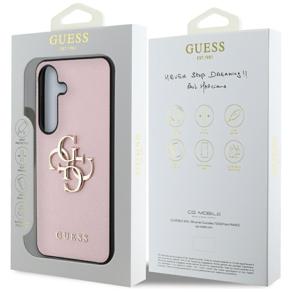Guess Samsung Galaxy S25 - Grained Big 4G Logo Small Classic Logo - Σκληρή Θήκη με Επένδυση από Οικολογικό Δέρμα - Pink - GUHCS25SPGT4MBP