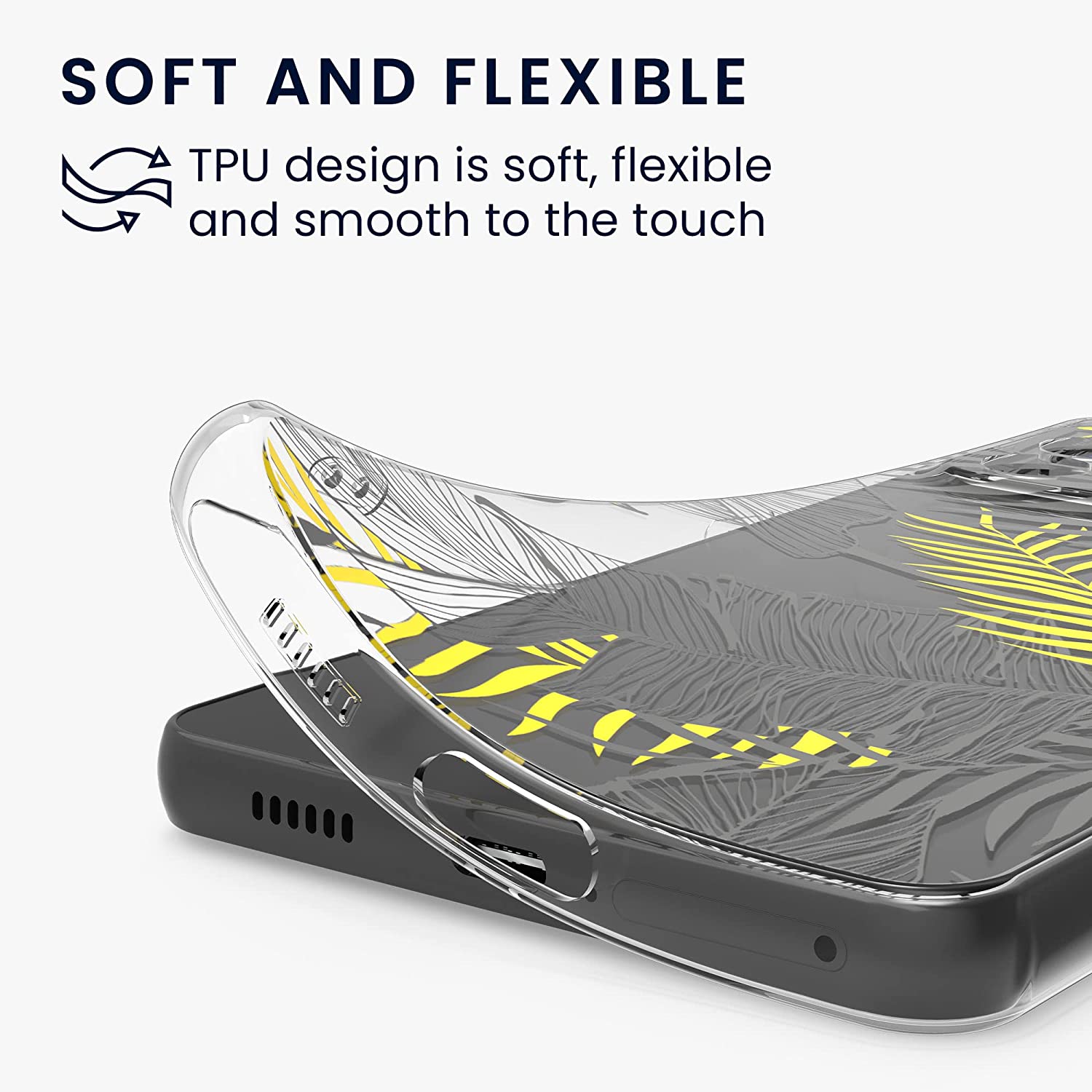 KW Samsung Galaxy A53 5G Θήκη Σιλικόνης TPU Design Palm Leaves - Gold / Grey - Διάφανη - 58384.05