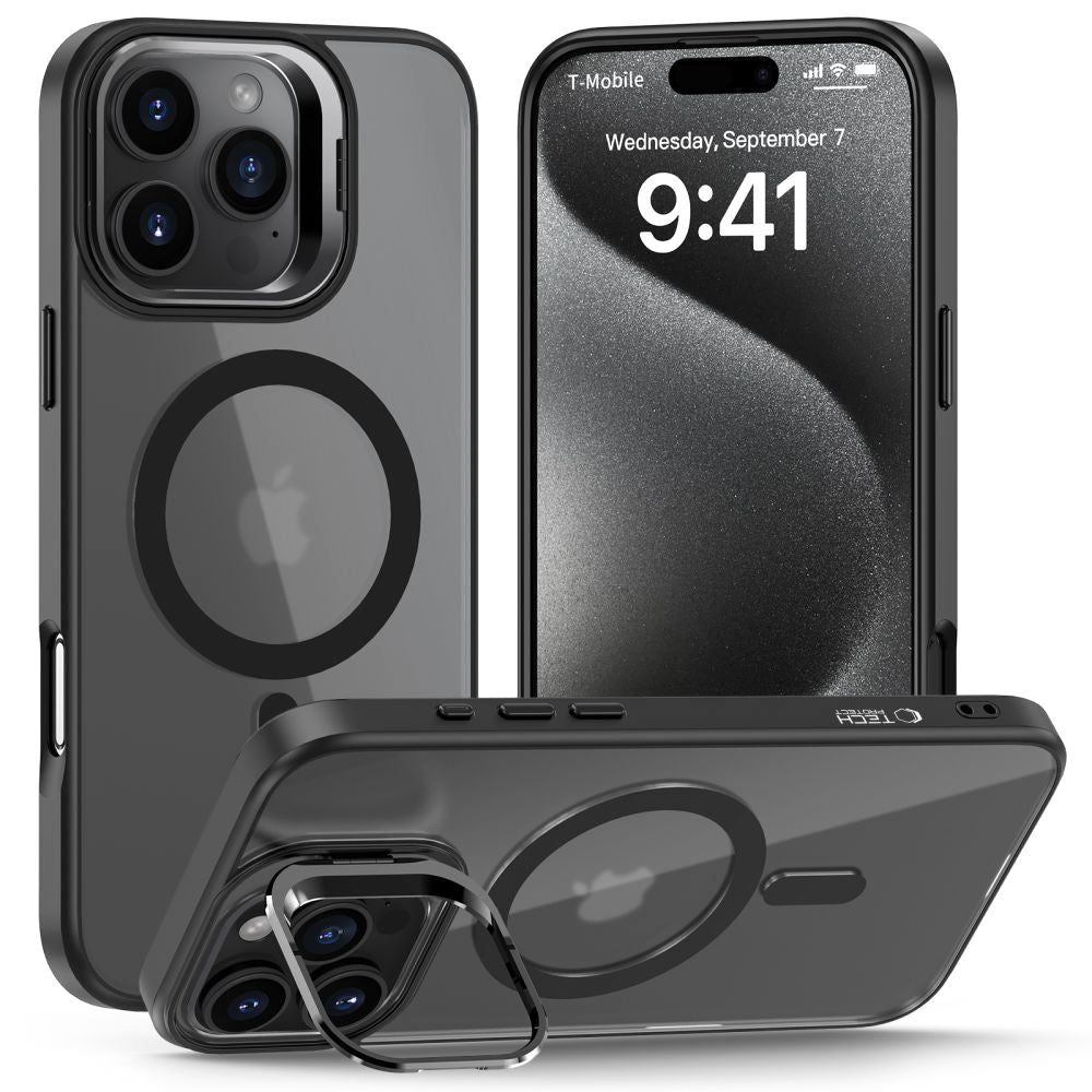 Tech - Protect iPhone 15 Pro Magstand MagSafe Σκληρή Θήκη με Πλαίσιο Σιλικόνης και Stand - Matte Black / Ημιδιάφανη