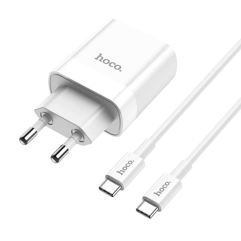 Hoco C80A QC 3.0 PD 20W Οικιακός Φορτιστής Γρήγορης Φόρτισης USB και Type - C με Καλώδιο Type - C to Type - C - White