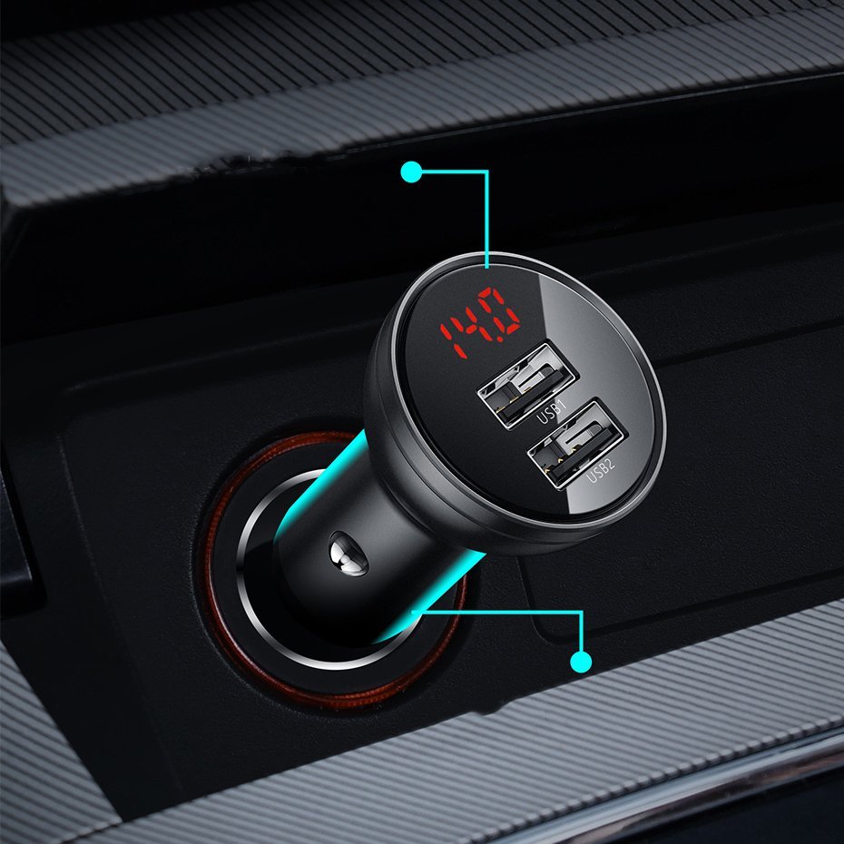 Baseus Digital Display Φορτιστής Αυτοκινήτου 4.8A με Δύο Θύρες USB - Grey - CCBX - 0G