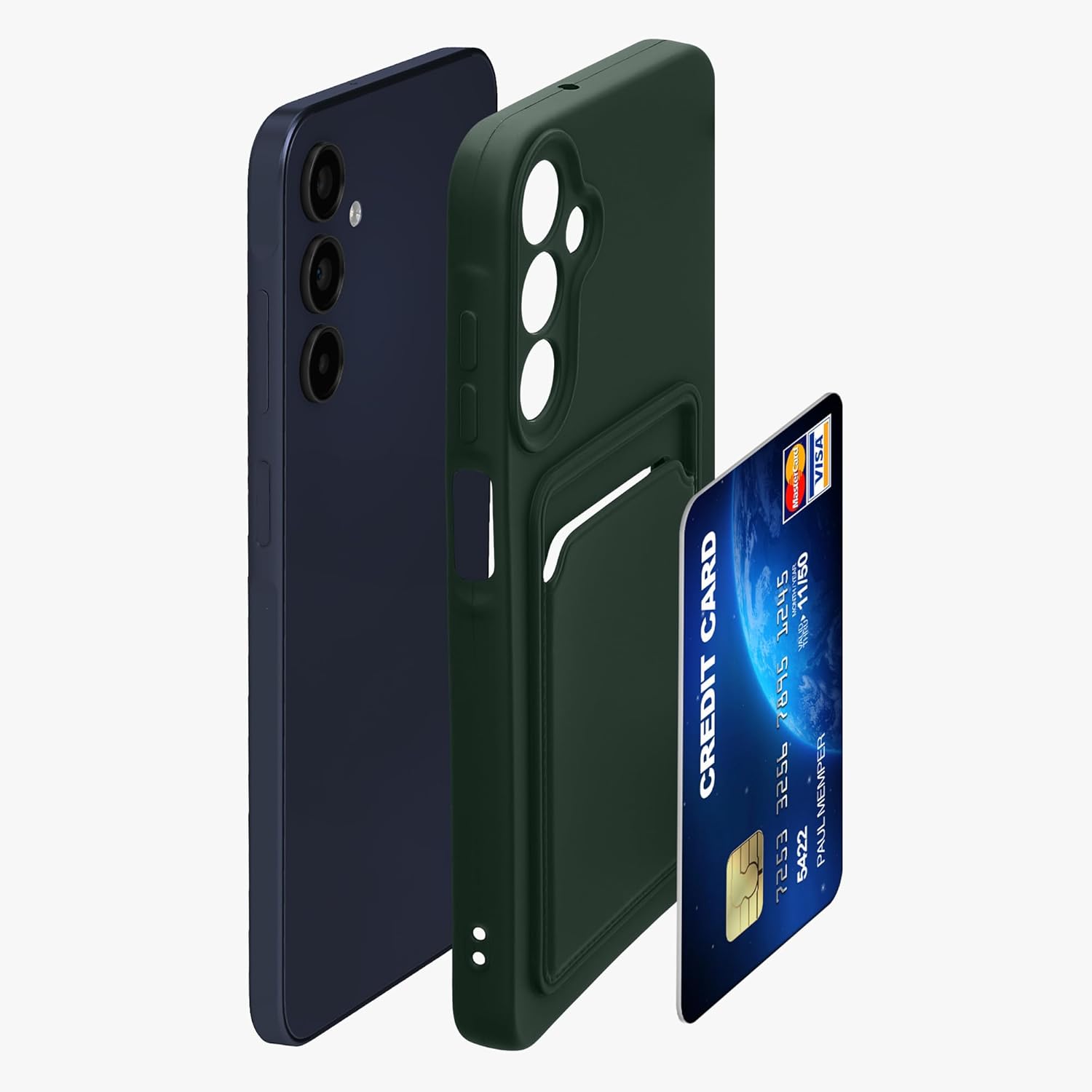 KW Samsung Galaxy A15 4G / A15 5G Θήκη Σιλικόνης TPU με Υποδοχή για Κάρτα - Dark Green