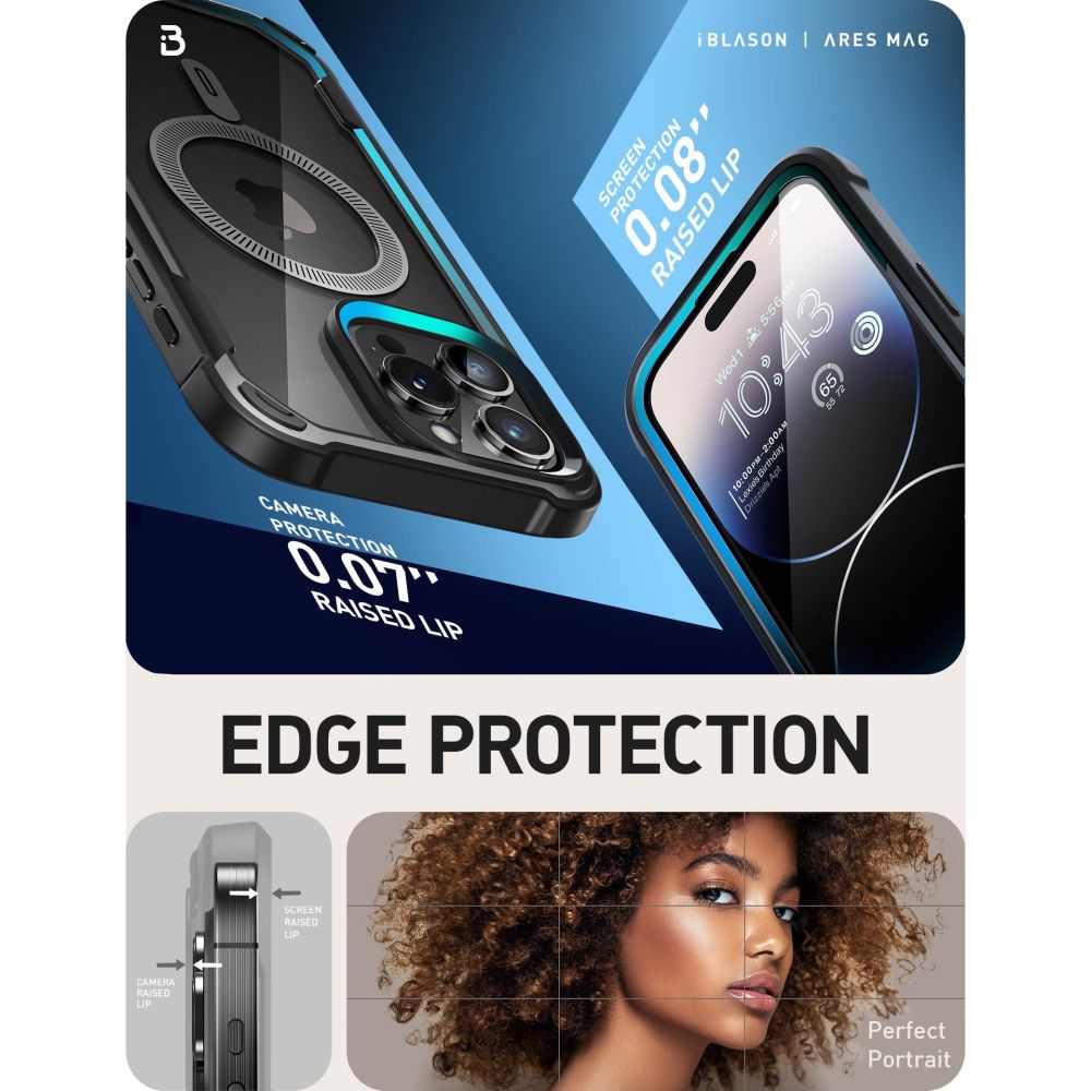 i - Blason iPhone 15 Pro Max Ares Mag MagSafe Σκληρή Θήκη με Πλαίσιο Σιλικόνης και Προστασία Οθόνης - Black