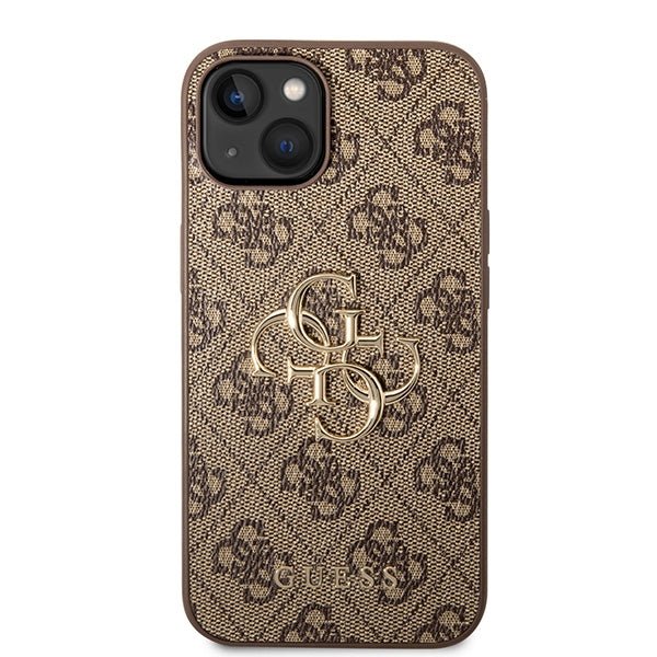 Guess iPhone 15 - 4G Big Metal Logo Θήκη με Επένδυση Συνθετικού Δέρματος - Brown - GUHCP15S4GMGBR