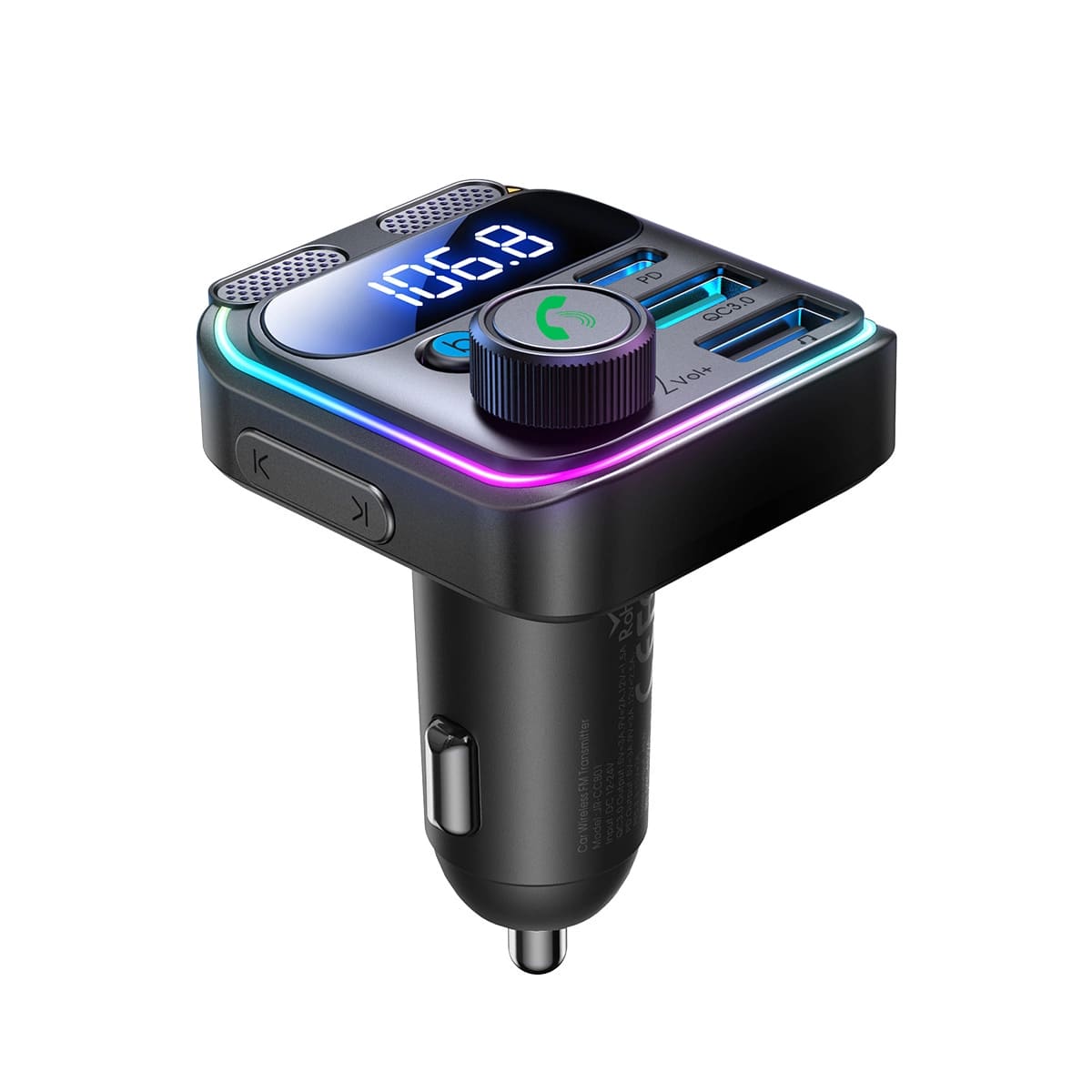 Joyroom JR - CCB01 Bluetooth 5.3 FM Transmitter για Αναπαραγωγή Μουσικής / Κλήσεις / Φόρτιση Κινητών στο Αυτοκίνητο 48W - Black